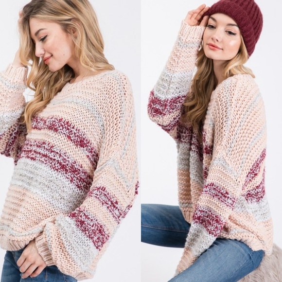 Adorable slouchy blush thick knit sweater - Picture 4 of 8